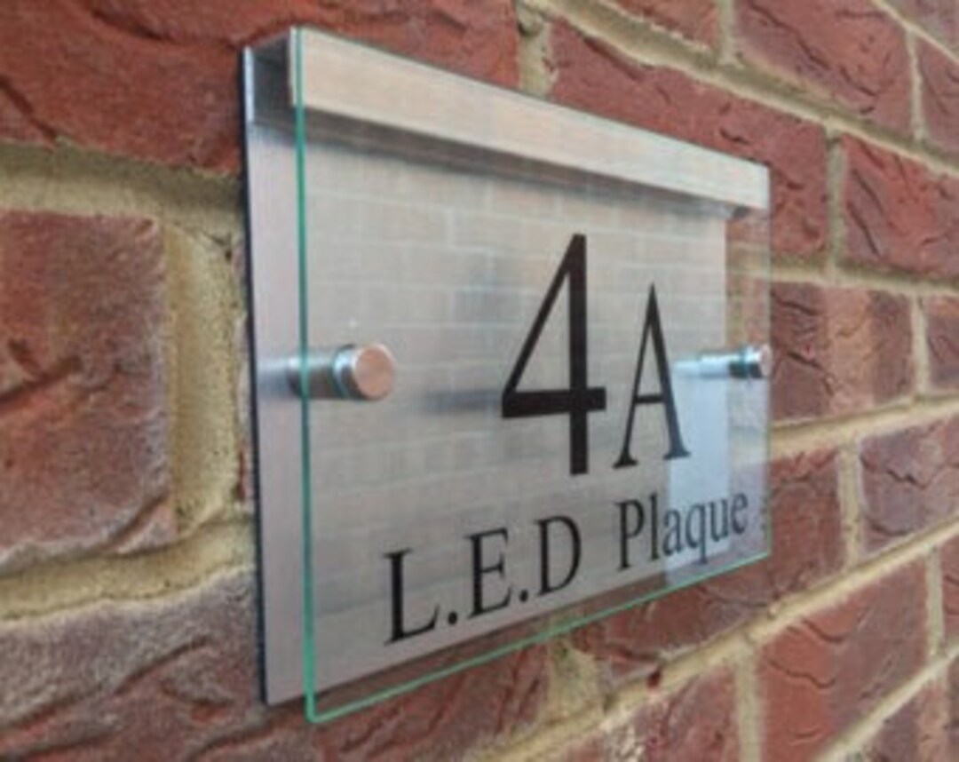 Modern House Sign Plaque Door Number Street Glass Acrylic Aluminium Led ...