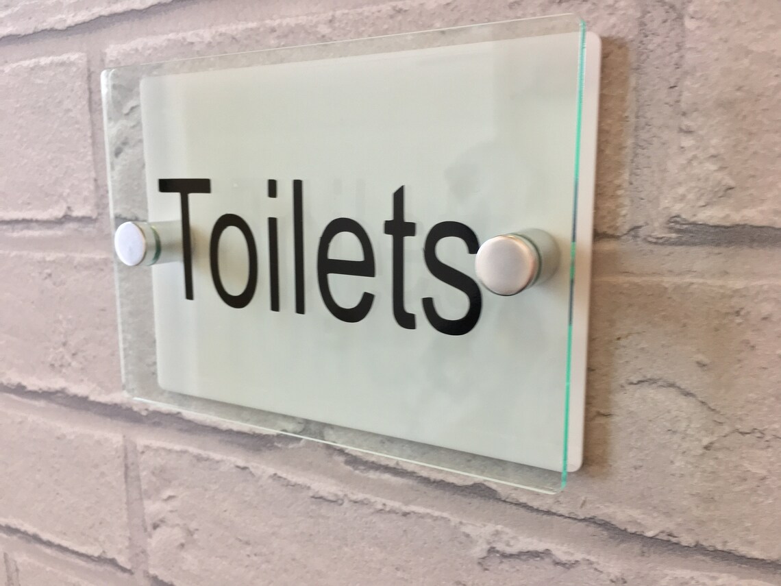 Modern Glass Look White Toilet Sign Plaque Etsy UK