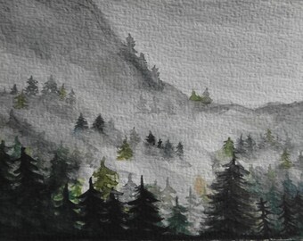 Postcard Mountain Landscape-10.5 x 14.8 cm/4.1 x 5.8 inch-handmade original watercolor-Watercolour drawing-Postcard