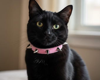 Collar para gatos con púas de terciopelo rosa y cascabel: ¡estilo Rock Kitty para felinos feroces!