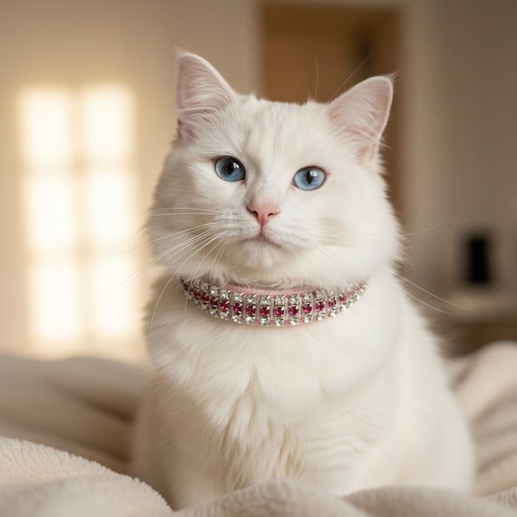 Pink Velvet Crystal Safety Cat Collar and bell