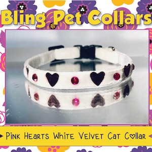 Love Hearts on White Velvet Cat Collar