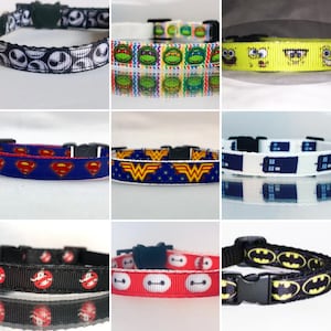 Cartoon Character Cat or Kitten Collar with Breakaway Buckle & Bell – Cute Safety Collar - choice of designs available