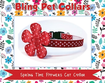 Spring Time Flower with Polkadots Safety Breakaway Cat Collar and Bell