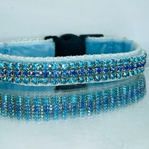 Azurblaues und Cyan Samt und Kristall Sicherheitshalsband für Katzen