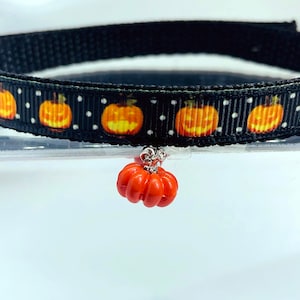 Pumpkin Halloween Orange Safety Breakaway Cat Collar with matching charm and Bell