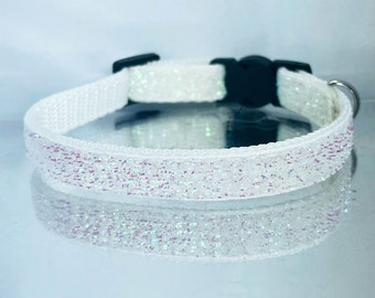 White Sparkling Snow, tinsel, glittering Breakaway Cat Collar and Charm