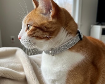Silver Glitter Tinsel Safety Cat Collar and Bell