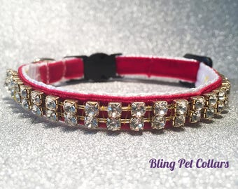 Red Velvet Crystal Cat Collar