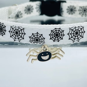 Witte Halloween-spinnenwebhalsband voor kat of kitten met bel en spookbedel