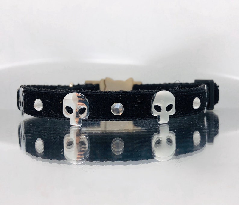 Cat Collar Black Velvet Goth Kitty Safety Collar with Bell image 8