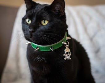Spiked Velvet Cat Collar: Rock Kitty Safety Collar with Bell