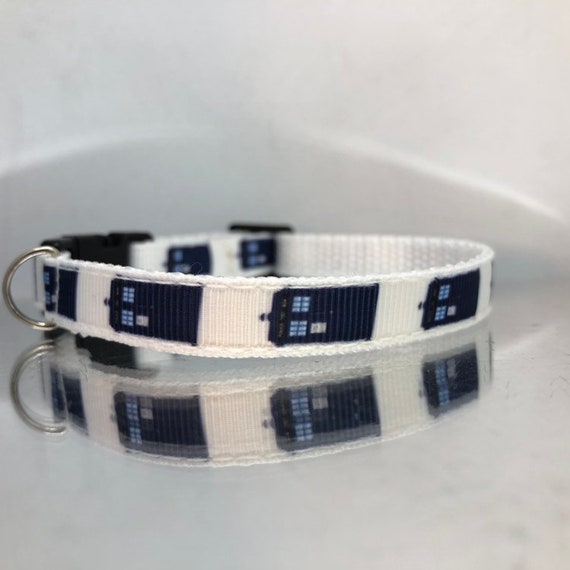 Doctor Who Inspired Ribbon Dog Collar 3/8" Adjustable Dog Or Cat Collar Tardis
