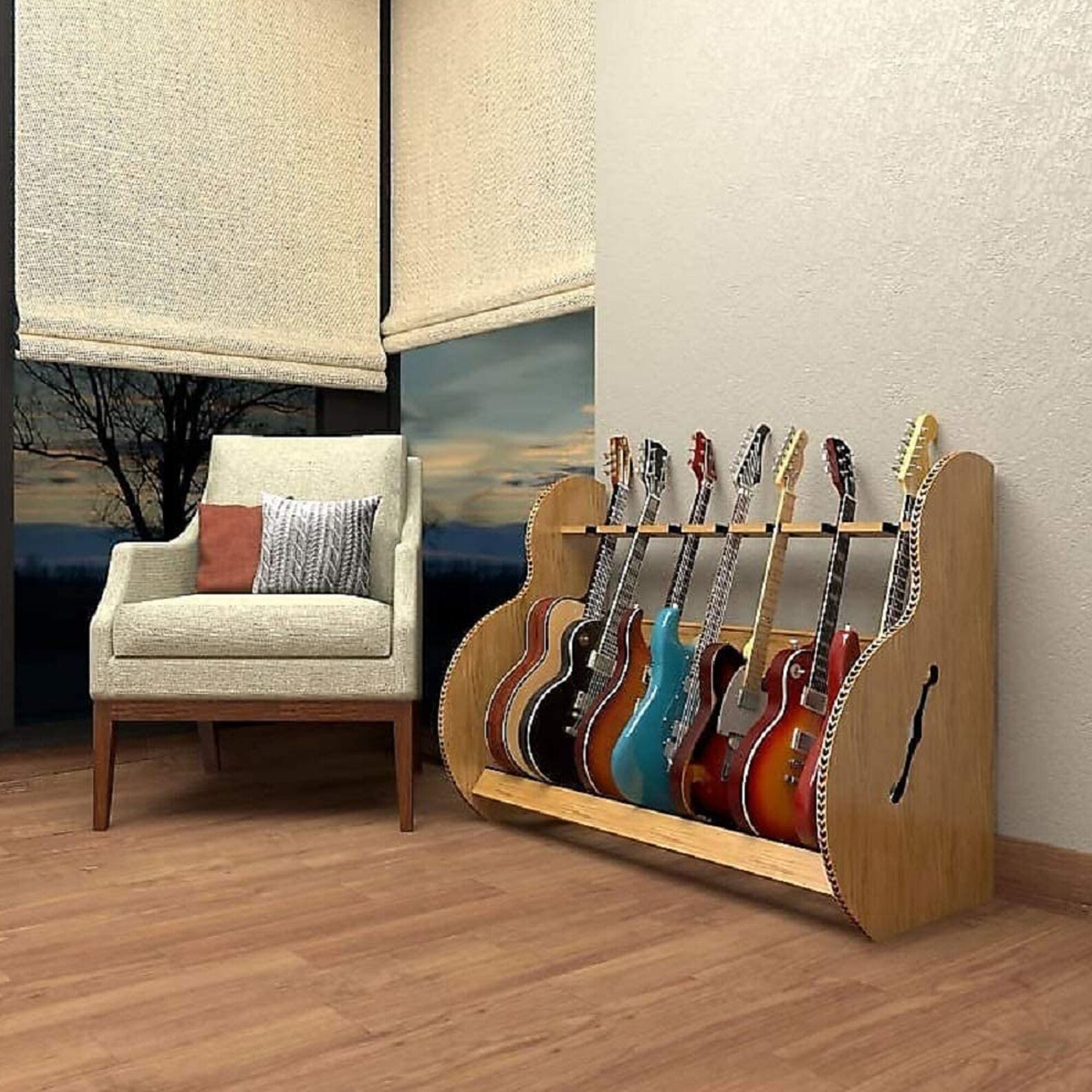 The Session™ Deluxe Multiple Guitar Stand Nitrocellulose Safe Holds