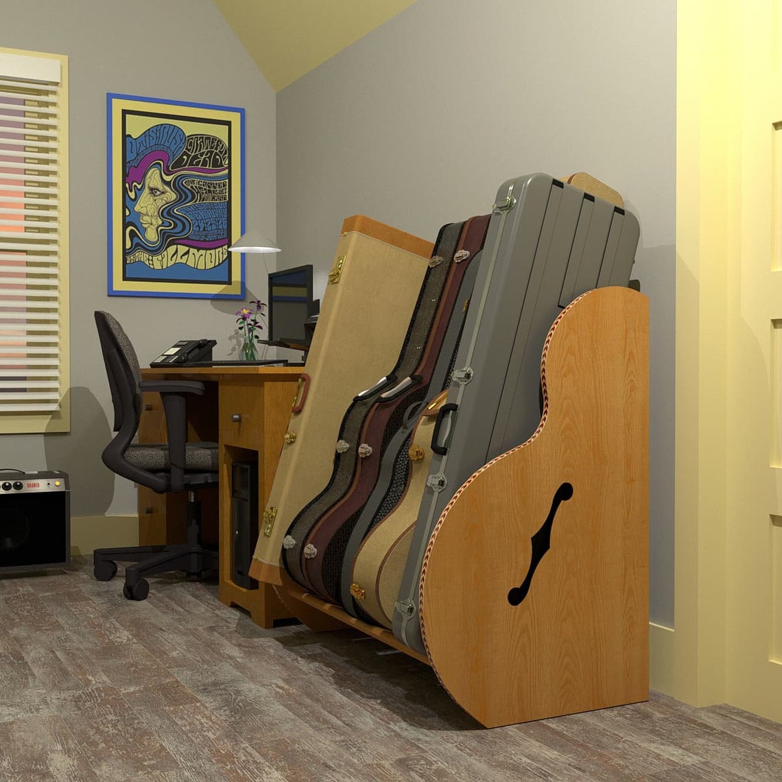 The Studio™ Deluxe Multiple Guitar Case Storage Rack Holds Acoustics