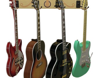 The Pro-File™ Wall Mounted Multi Guitar Hanger | Space Saving Rack | Holds 4 Instruments | Acoustics & Electrics | Made In USA