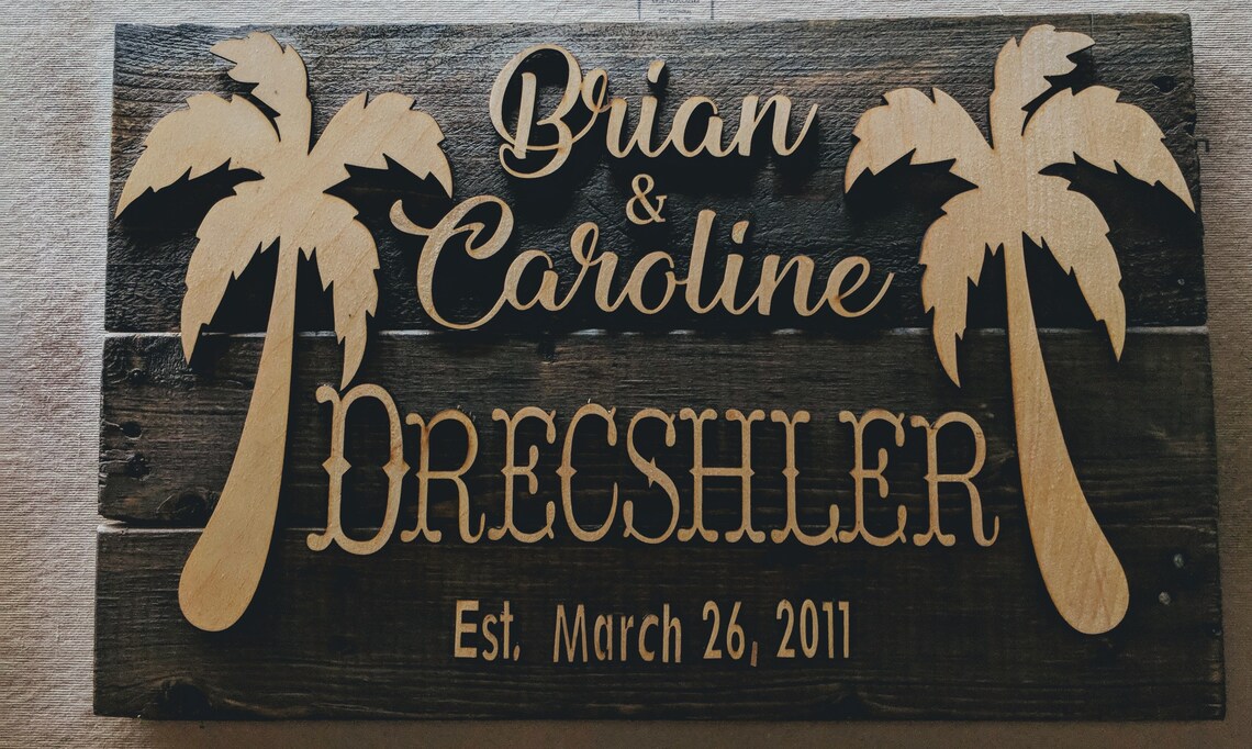 Palms Tree Wall Hanger Made From Rustic Reclaimed Wood Sign Etsy