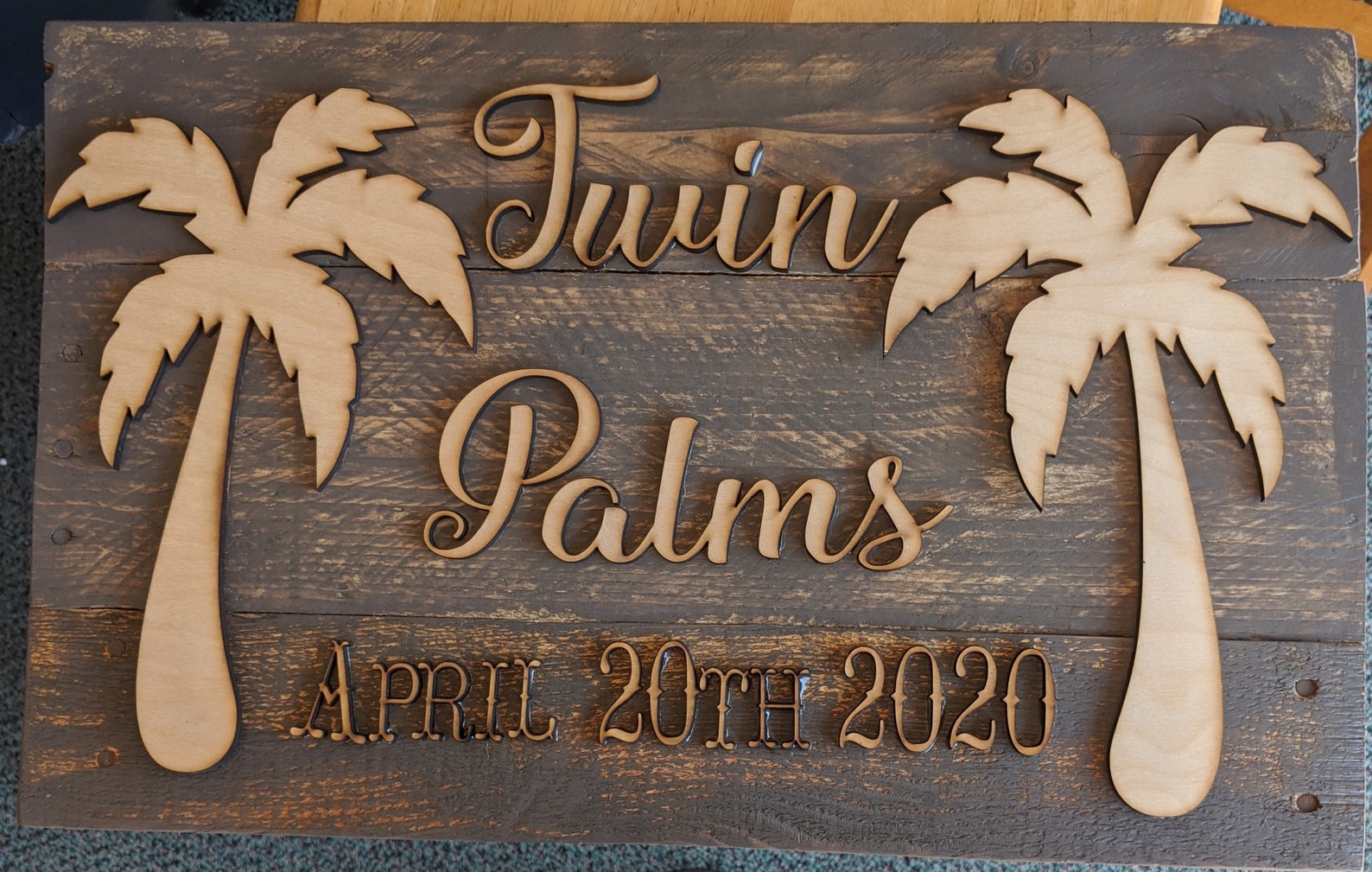 Palms Tree Wall Hanger Made From Rustic Reclaimed Wood Sign Etsy