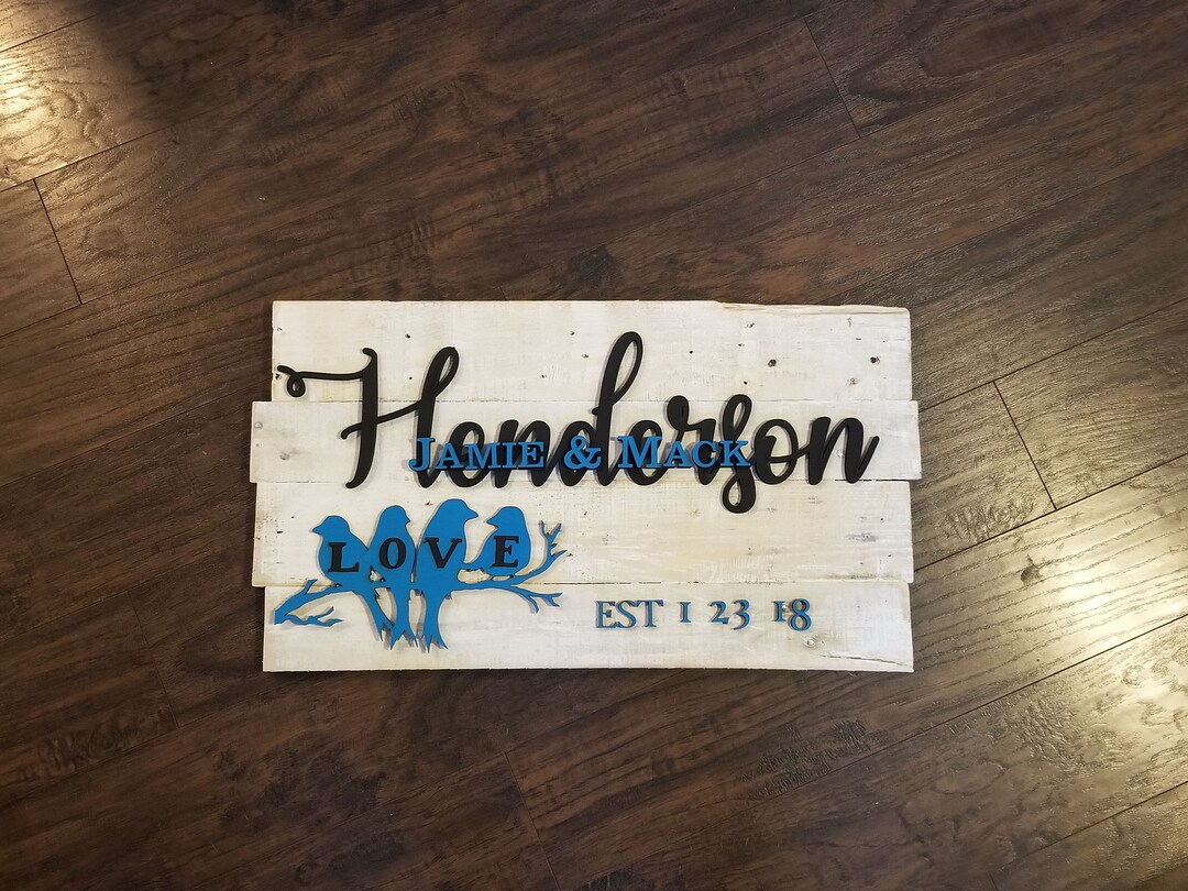 Love Birds Sign Laser Cut 3D Hand Painted Pallet Wood Name Etsy