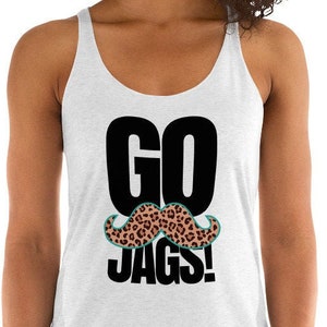 Go Jags! Women&#39;s Racerback Tank Top with Jaguar Print Mustache