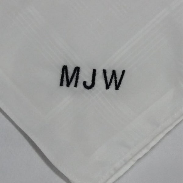 Set of 6 Monogrammed/Embroidered Handkerchiefs (B) With up to 3 letters