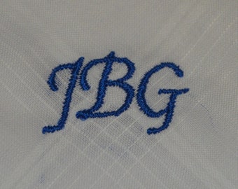 Set of 3 Monogrammed/Embroidered Gents Handkerchiefs (P) With up to 3 letters
