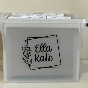 KIDS vinyl name decal, milestone tote decal, file box decal, school keepsakes organization, memory box sticker, decal only, sticker for bin