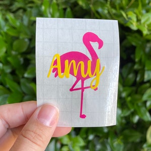 Flamingo decal, name decal, car decal, laptop decal, phone decal, tumbler decal , water bottle decal