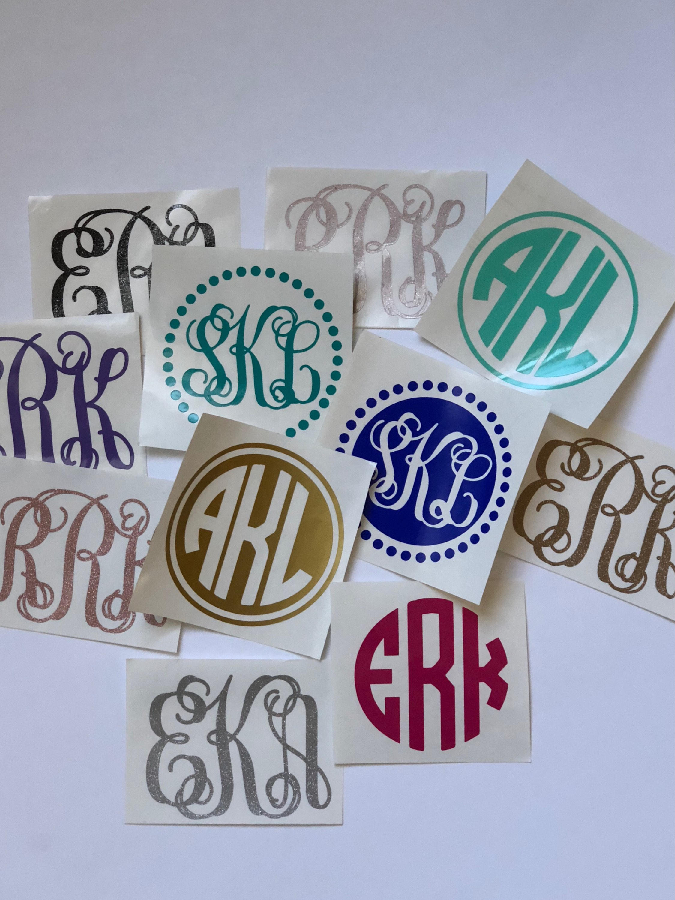 Vinyl monogram decal sticker, glitter monogram tumbler decal, monogra…