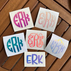 HOLOGRAPHIC monogram car decal, Monogram vinyl decal, holographic monogram vinyl decals, monogram decal sticker, phone monogram, car decal