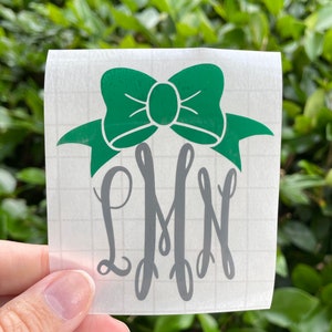 Bow monogram vinyl decal, bow decal, monogram decal, monogram sticker