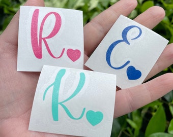 Single initial monogram vinyl decal sticker with heart, glitter monogram vinyl decals, monogram sticker, car decal, letter sticker