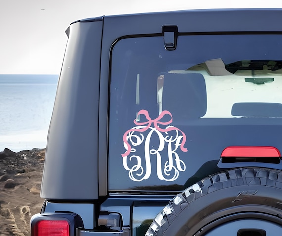 coquette bow monogram car decal, coquette monogram car decal, feminine monogram vinyl decals, girly bow monogram decal sticker, car decal