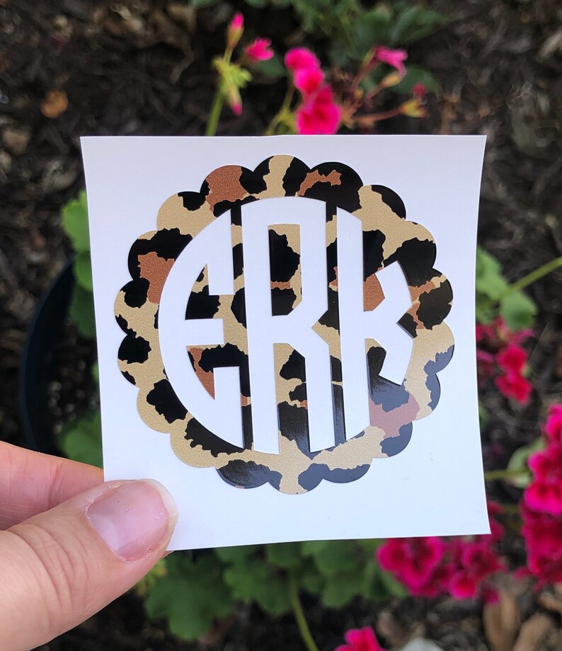 Monogram vinyl decal leopard monogram decal cheetah monogram  etsy