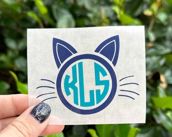 Cat monogram, cat decal, car decal, tumbler decal, laptop decal, monogram decal, phone decal