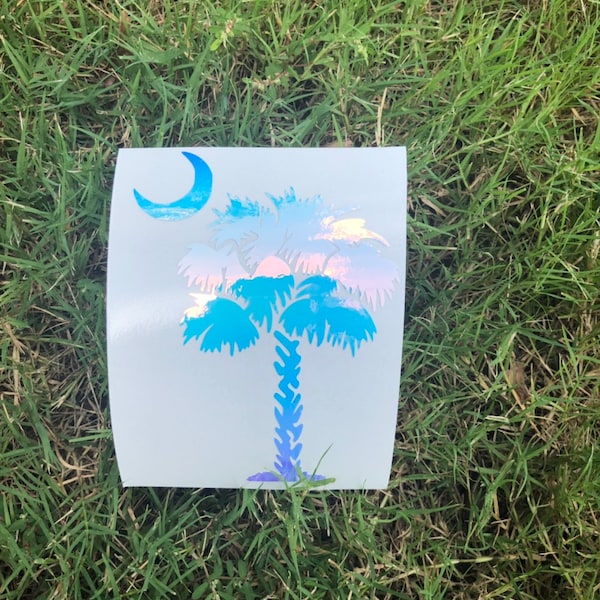 Holographic SC decal, SC vinyl decal for car, SC vinyl decal for tumbler, Palmetto tree decal, Palmetto tree sticker