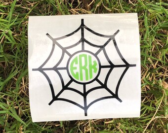 Halloween monogram decal for car, Monogram vinyl decal, spider web monogram vinyl decals, monogram decal sticker, halloween decal
