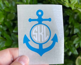 Monogrammed anchor decal, anchor decal, monogram decal, anchor sticker, monogram sticker, boat decal