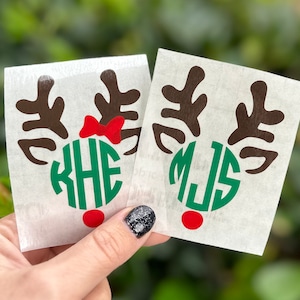 Christmas reindeer monogram decal, monogram decal, Christmas decal, reindeer decal