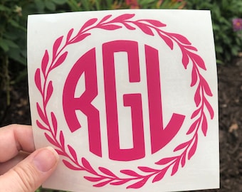 Monogram decal for car, Monogram vinyl decal, glitter monogram vinyl decals, monogram decal sticker, monogram decal for phone