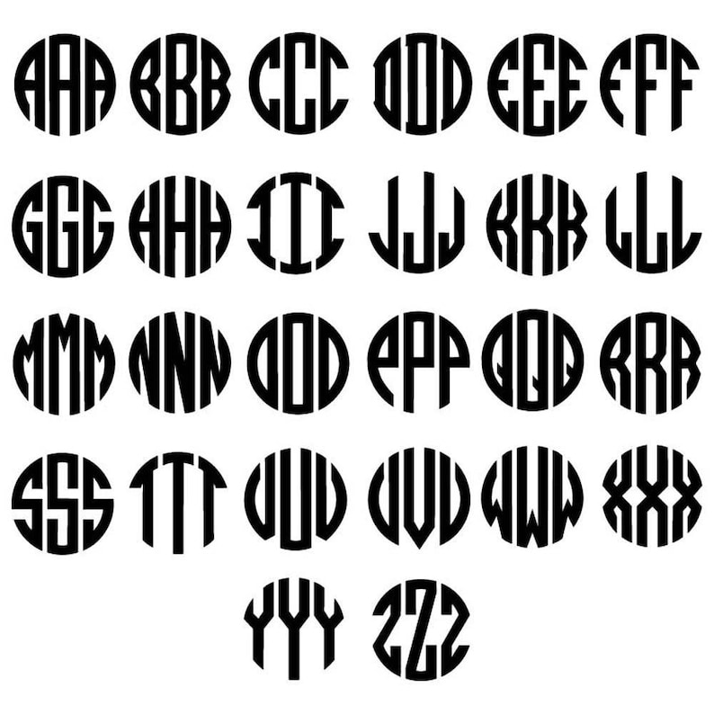 K&ouml;nnte beinhalten: Ein Satz schwarzer und wei&szlig;er Monogramm-Buchstaben in einem Kreis. Die Buchstaben sind A bis Z und die Zahl 2.