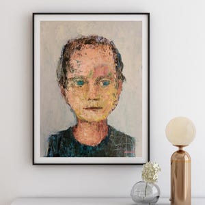 Original painting original portrait art male portrait boy face expressionism art textured face on 12x16 paper "Sheldon" by Donna Ceraulo