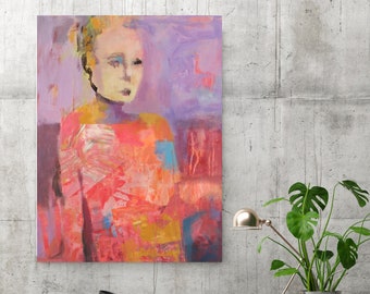 Large Fine Art Original Painting Original Wall Art Woman Figure Pink Painting on 18x24 canvas "Galilea" by Donna Ceraulo