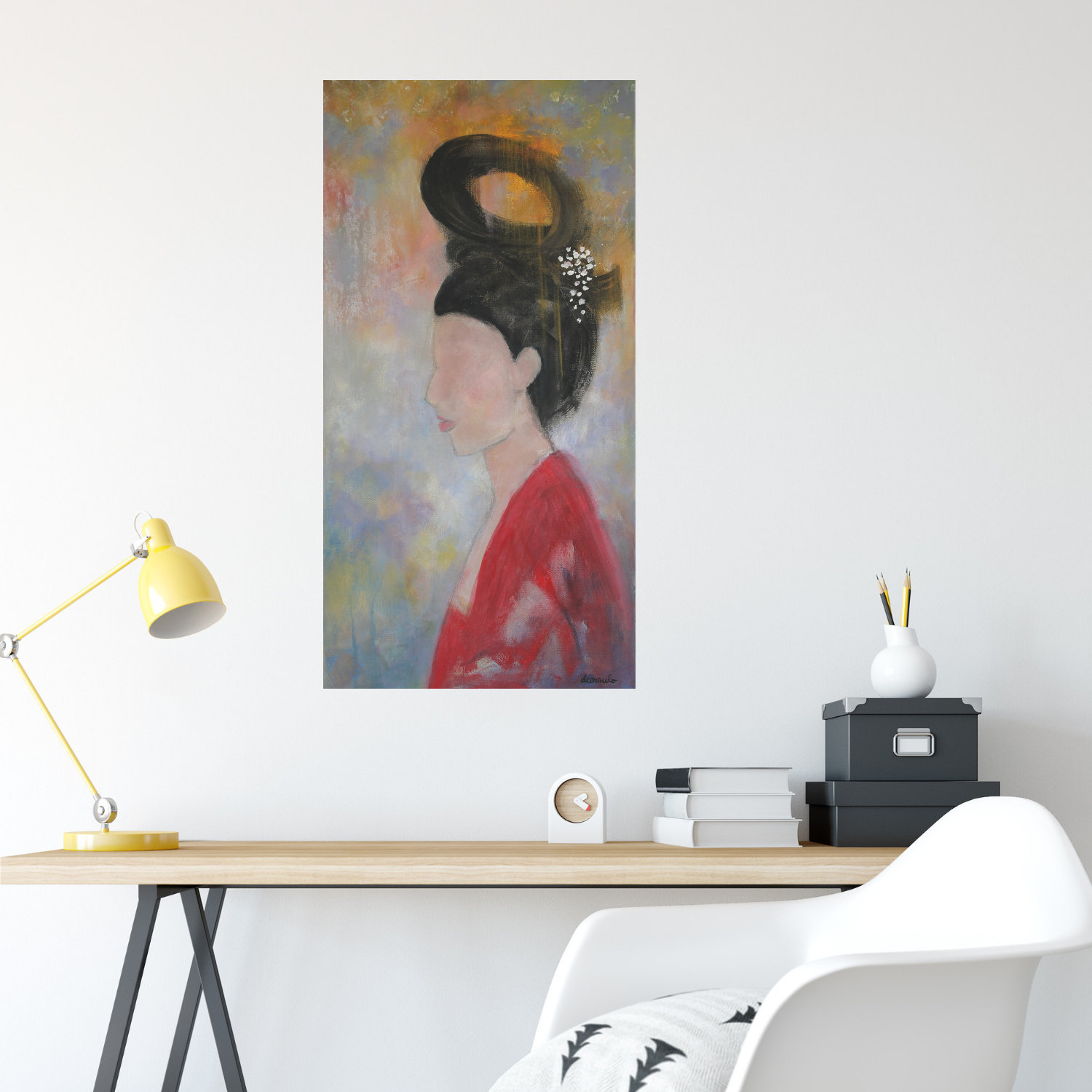 Narrow wall art on canvas original painting abstract portrait female portrait 12x24 original art modern elegant sumiko by donna ceraulo