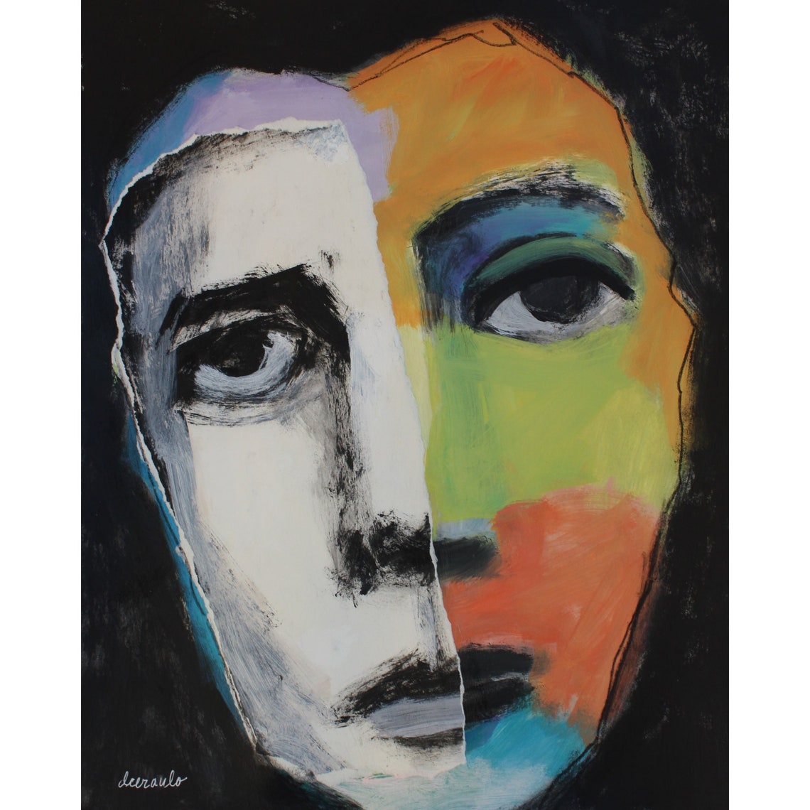 Abstract Portrait Art Mixed Media Collage Face Modern Art on Etsy