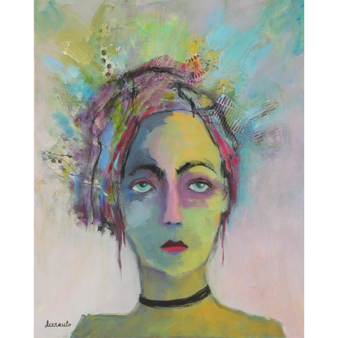 Abstract Portrait Original Painting Mixed Media Art Portrait Etsy