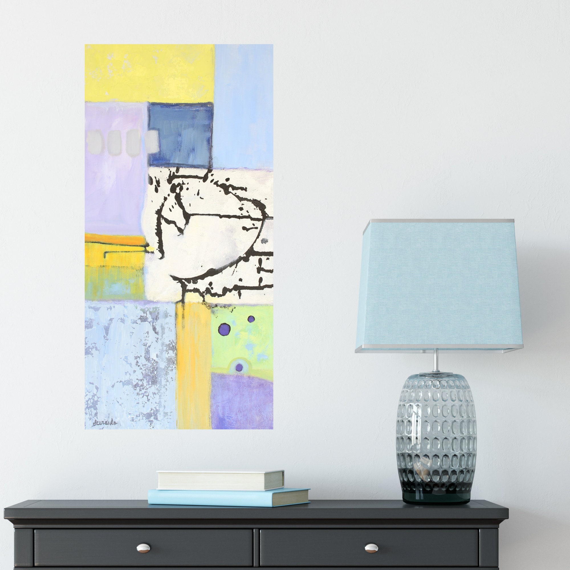 Abstract bright colors 12x24 original painting narrow wall art on gallery canvas divided crossroads by donna ceraulo