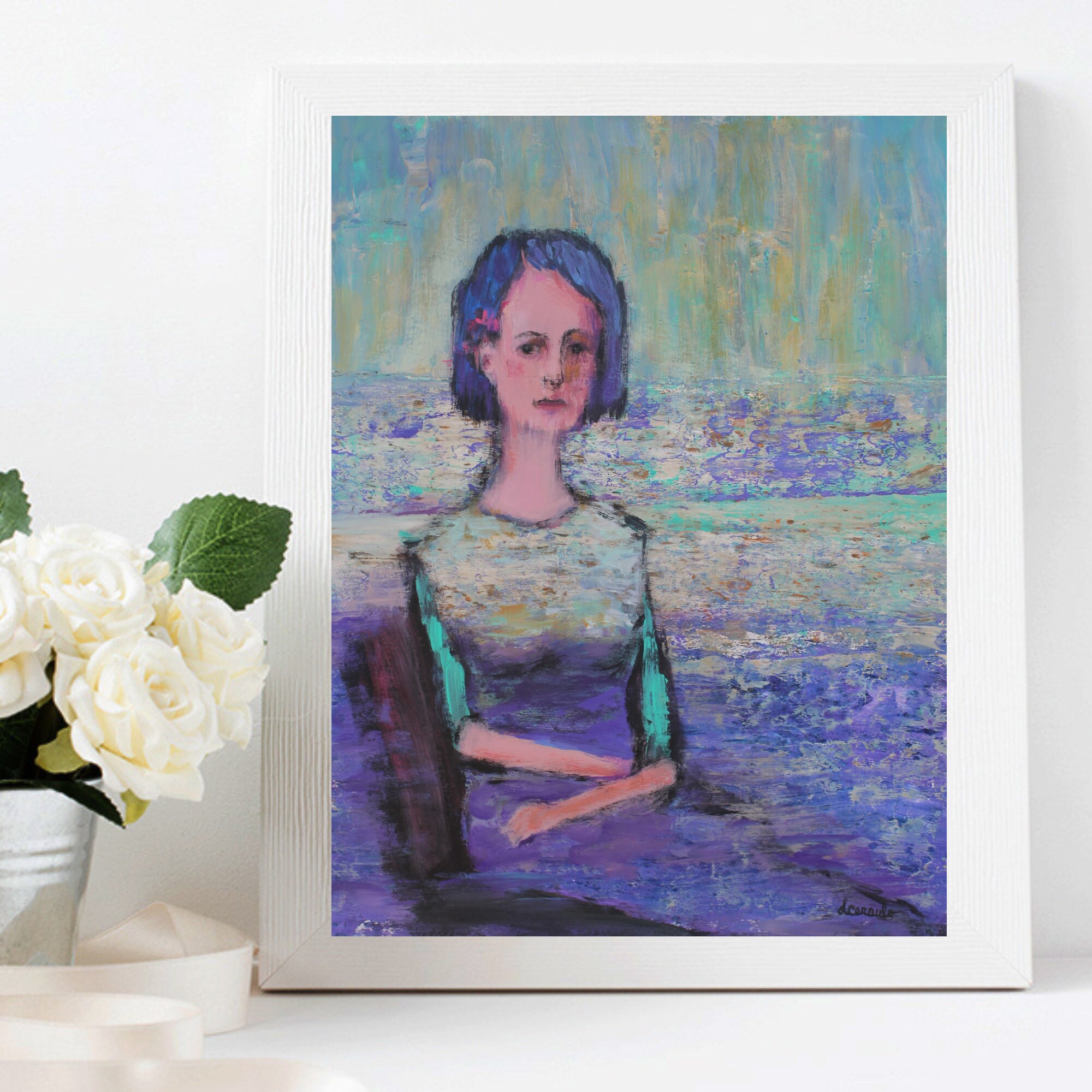 Original painting abstract figure Female portrait art acrylic painting contemporary art on 12x16 artist paper "Cara" by Donna Ceraulo
