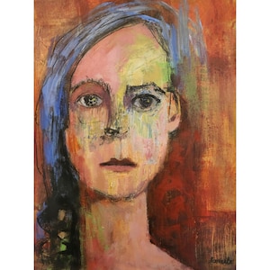 Original mixed media art expressionist art portrait wall art modern abstract face female portrait on 12x16 paper &quot;Angela&quot; by Donna Ceraulo