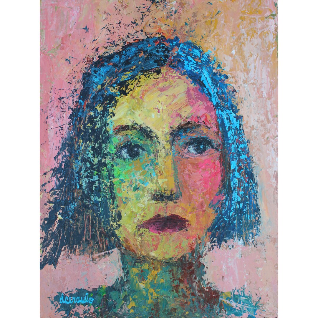 Original Art Palette Knife Abstract Portrait Female Face on 12x16